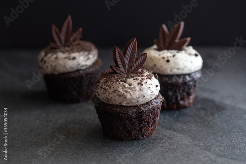 Homemade cannabis cbd infused chocolate cupcakes photo