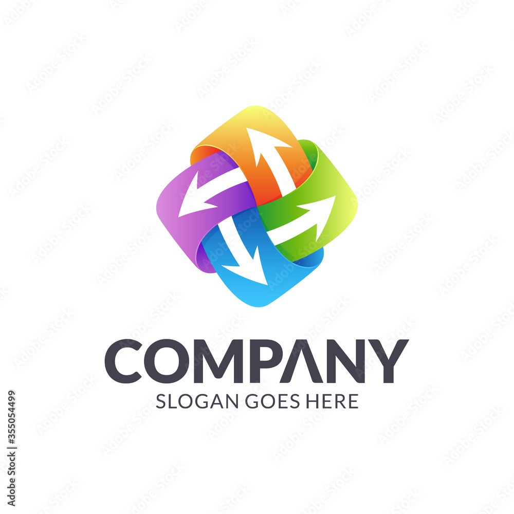 Four arrow logo connected logo design with gradient vibrant colors Four arrow logo connected logo design with gradient vibrant colors