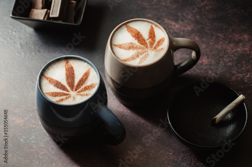 Bild auf Leinwand CBD Cannabis coffee with vape and joint