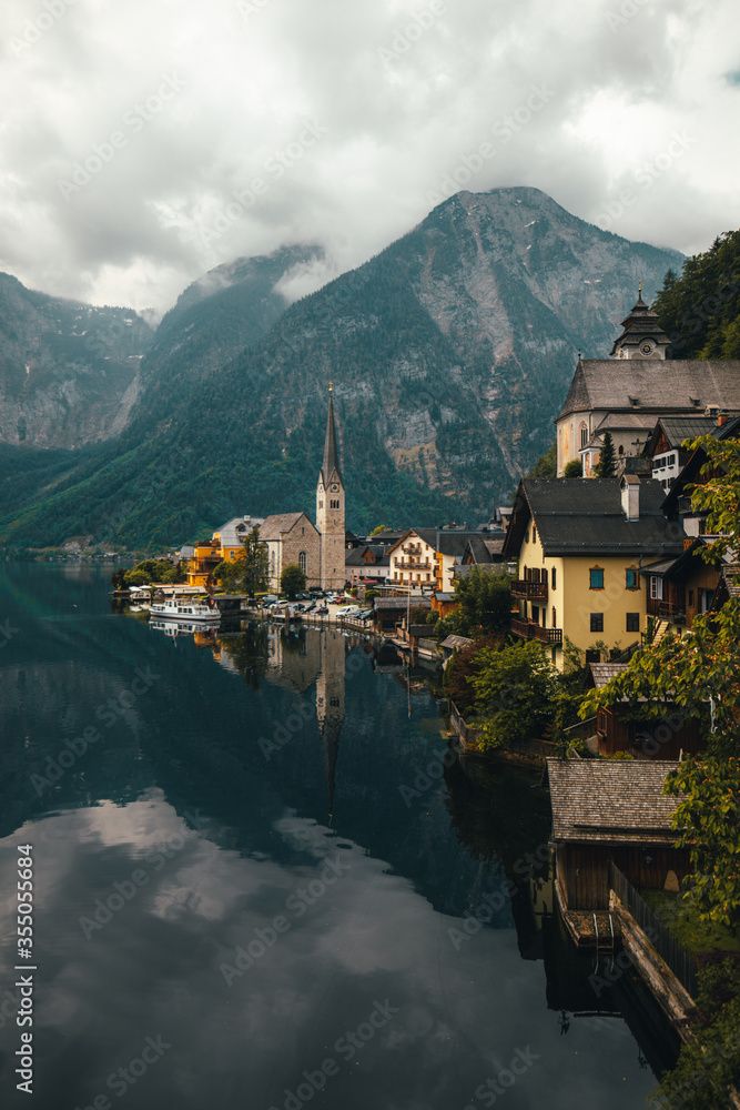 famous Hallstatt mountain village in the Austrian Alps in summer