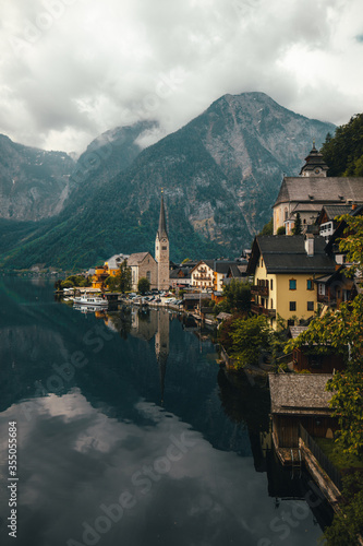 famous Hallstatt mountain village in the Austrian Alps in summer