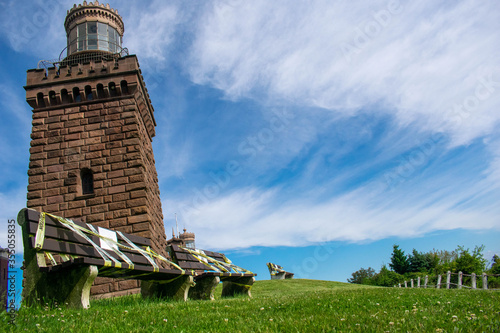 Navesink Twin Lighthouse with clear blue skies photo