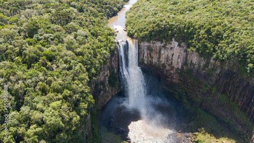 Salto S  o Jo  o - Prudent  polis - PR. Aerial view of a large waterfall in the midst of nature. Paran   - Brazil