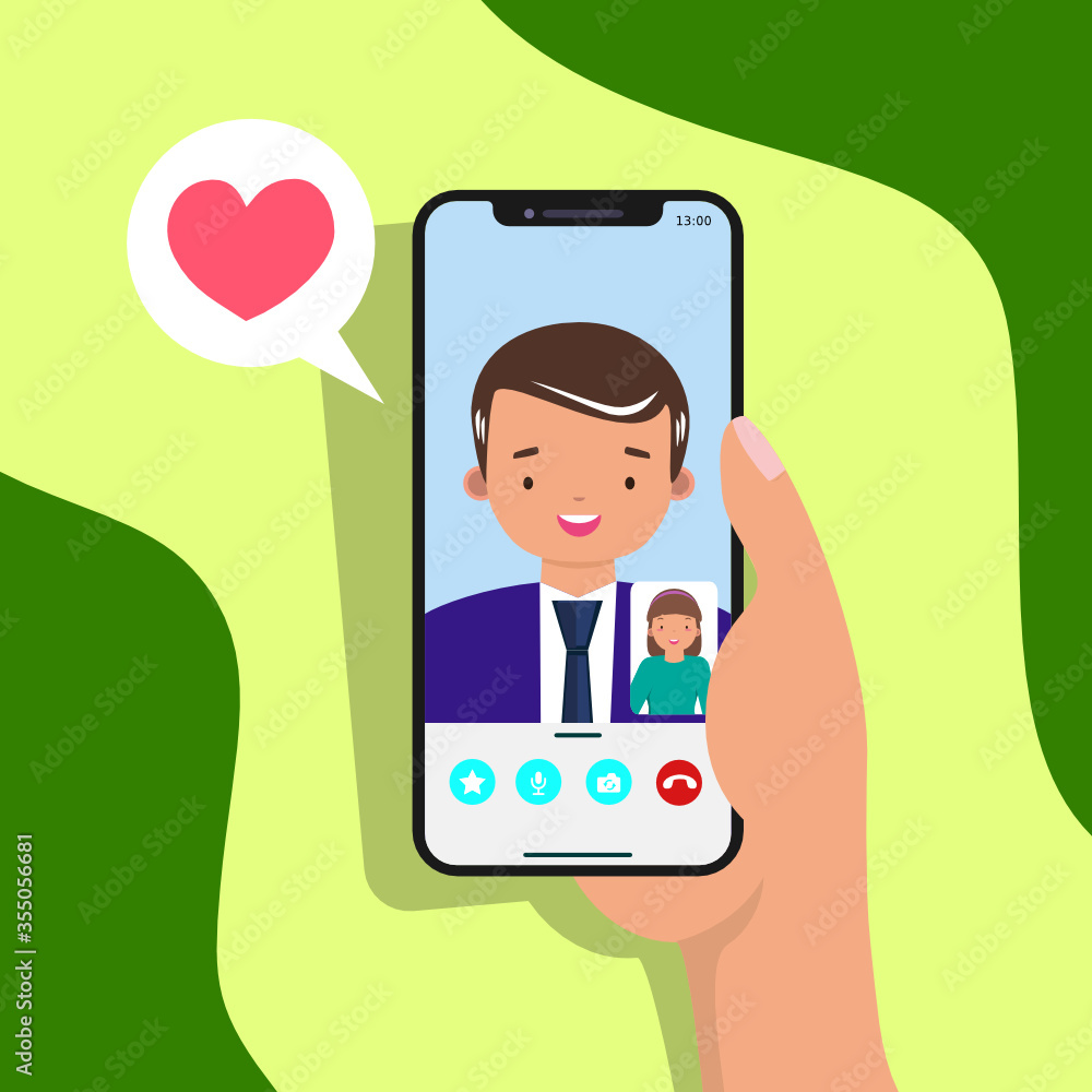 Girl video chat with her father illustration. Video chat concept with smartphone. Father’s day video chat Girl video chat with her father illustration. Video chat concept with smartphone. Father’s day video chat