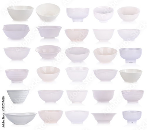 Empty ceramic bowl isolated on white background.