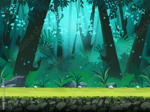 Vector bright background seamless illustration of rainforest