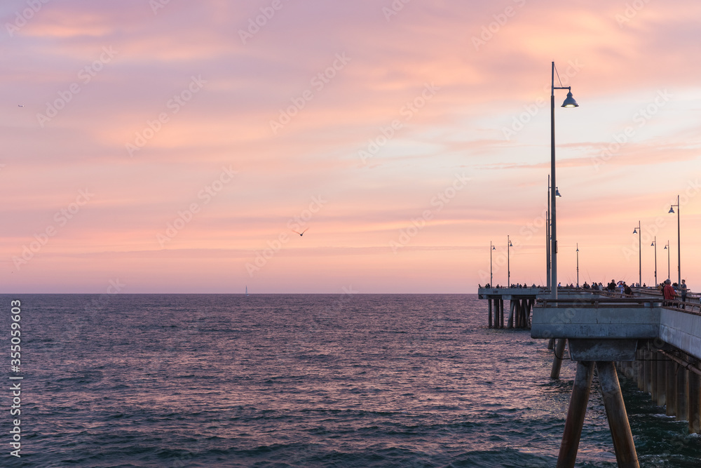 sunset at the pier of Venice Beach, California