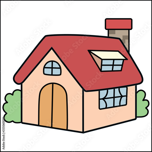 Simple house cartoon illustration no color for kid