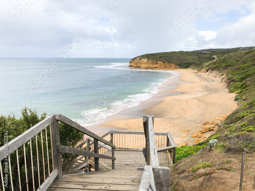 Scenery view of Bells Beach. Bells Beach is a coastal locality of Victoria  Australia in Surf Coast Shire and a renowned surf beach  located 100 km south-west of Melbourne