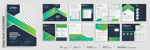 Gradient modern brochure template layout design, elegant business profile layout, 16 pages, annual report, multipage brochure template layout.