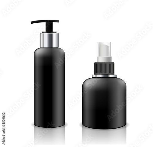 Bottle black products mockup cosmetic design collection isolated on whtie background vector illustration