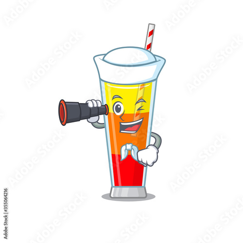 A cartoon picture of tequila sunrise cocktail Sailor using binocular