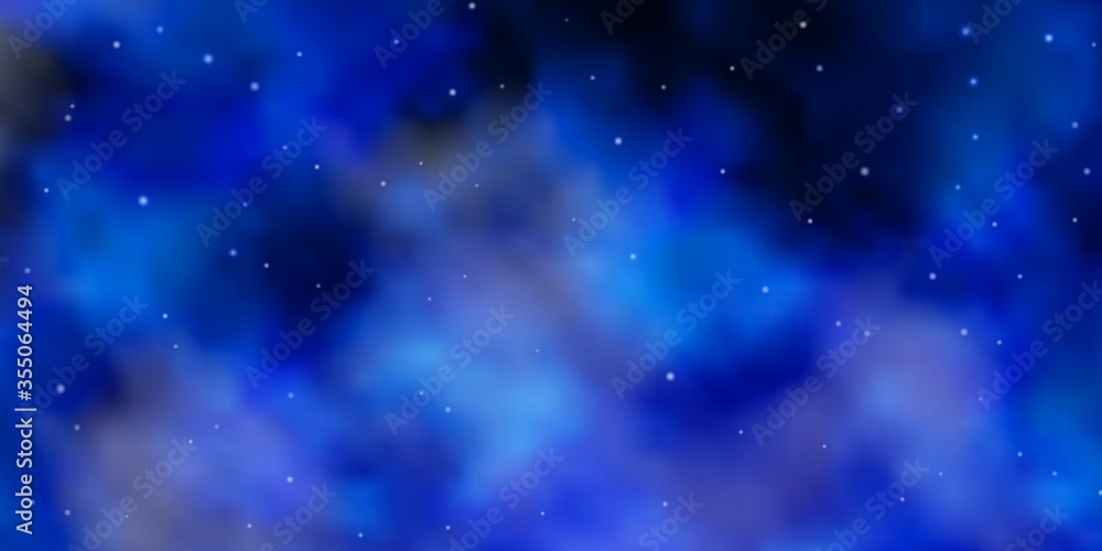 Dark BLUE vector background with small and big stars. Shining colorful illustration with small and big stars. Pattern for websites, landing pages.