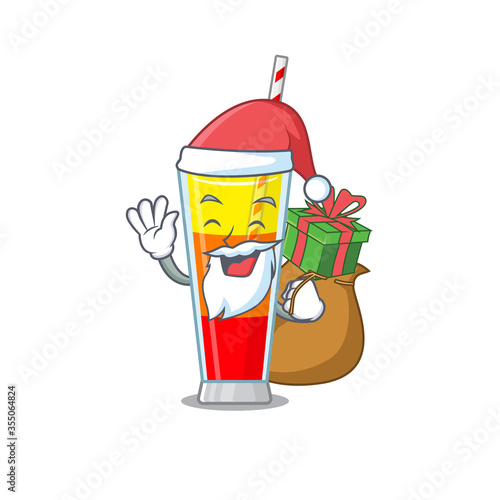 Cartoon design of tequila sunrise cocktail Santa having Christmas gift