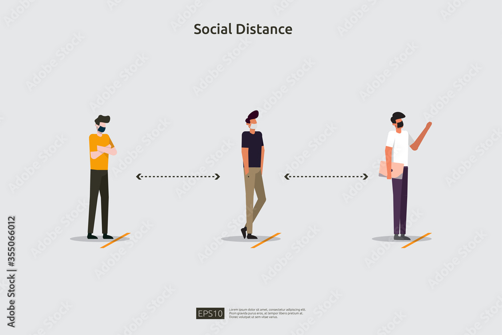Social distancing prevention illustration concept. protect from COVID-19 coronavirus outbreak spreading. keep 1-2 meter distance space between people. flat style vector Social distancing prevention illustration concept. protect from COVID-19 coronavirus outbreak spreading. keep 1-2 meter distance space between people. flat style vector
