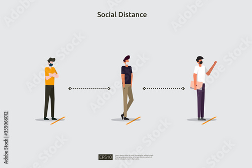 Social distancing prevention illustration concept. protect from COVID-19 coronavirus outbreak spreading. keep 1-2 meter distance space between people. flat style vector © 200degrees