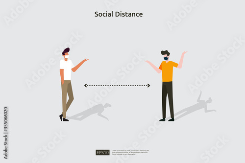 Social distancing prevention illustration concept. protect from COVID-19 coronavirus outbreak spreading. keep 1-2 meter distance space between people. flat style vector © 200degrees