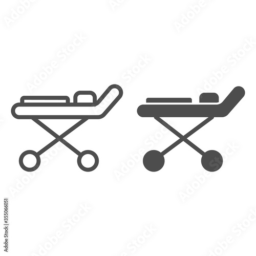 Stretcher line and solid icon, Heath care concept, Medical couch sign on white background, Hospital wheel bed icon in outline style for mobile concept and web design. Vector graphics.