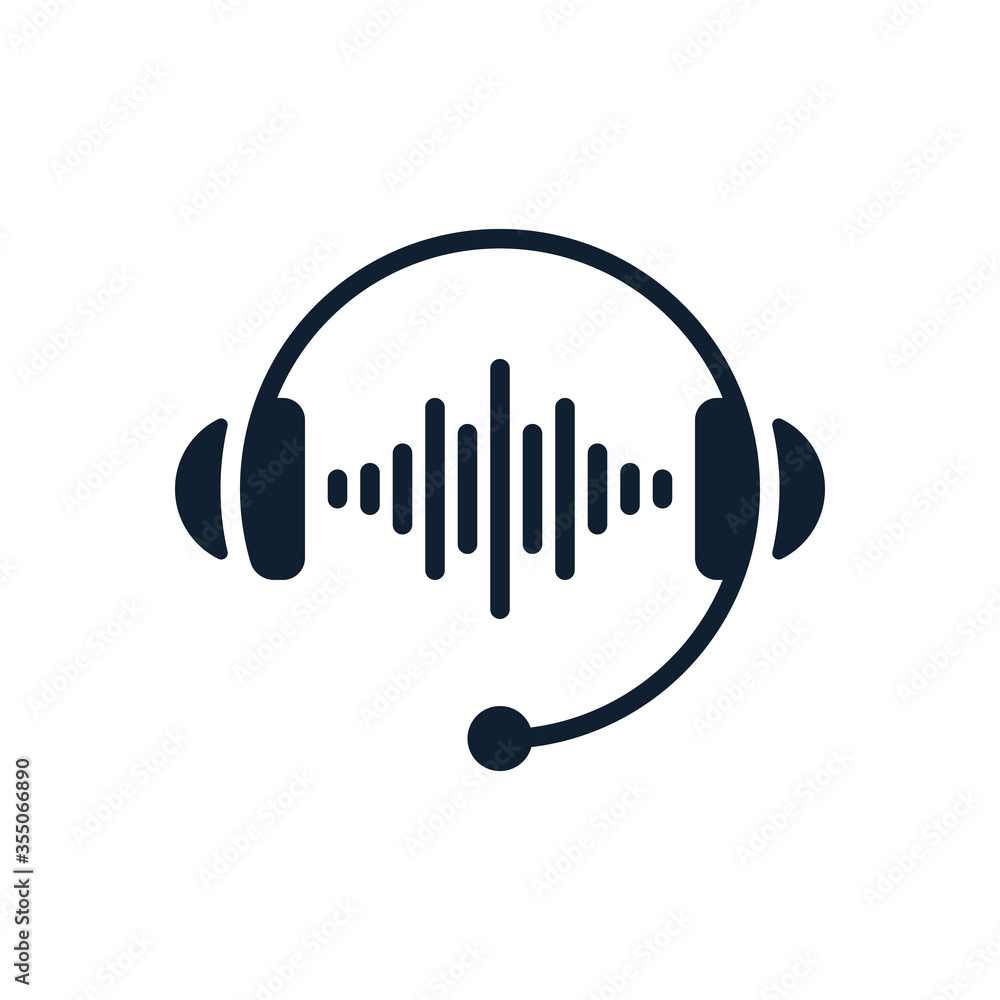 Headphones icon with sound waves and microphone Headphones icon with sound waves and microphone