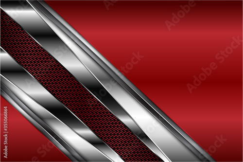  Metallic of red and silver background with carbon fiber dark space vector illustration.	