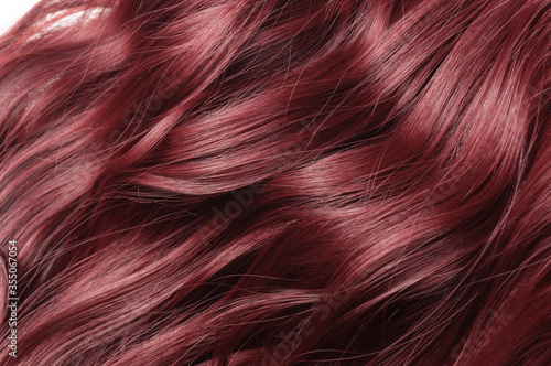 Single piece clip in claret red wavy synthetic hair extensions
 photo