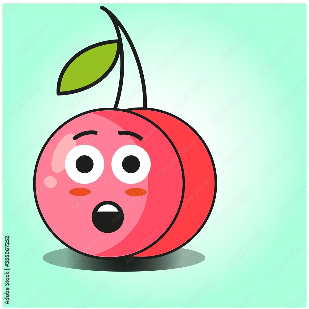 Obraz premium Cute cherry fruit emoticon cartoon mascot character design
