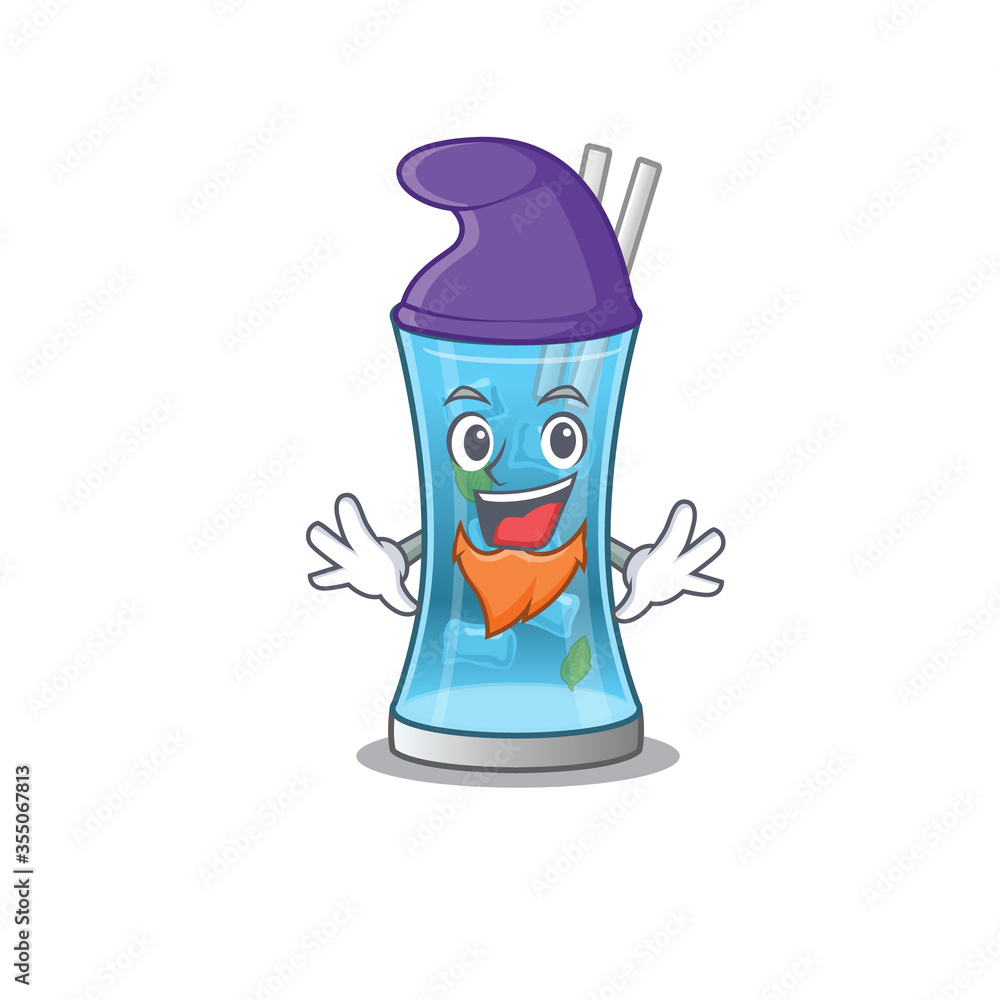 An adorable cartoon design of blue hawai cocktail as an Elf fairytale character An adorable cartoon design of blue hawai cocktail as an Elf fairytale character
