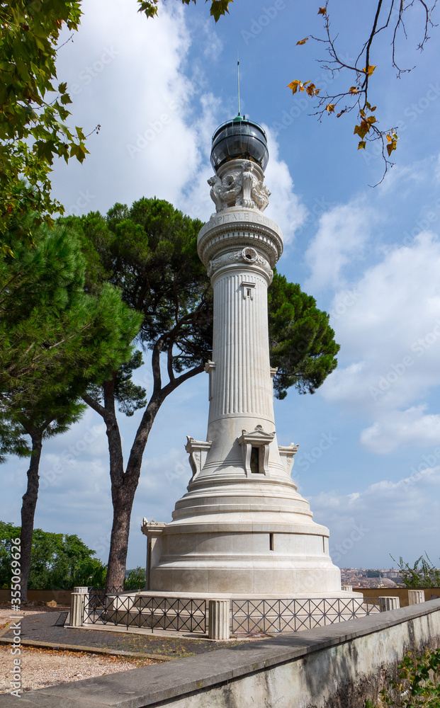 Unique beautiful small lighthouse of Gianicolo hill in Rome
