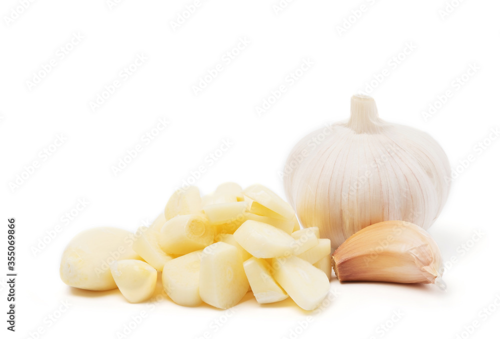 fresh raw garlic cut slice isolated on white background fresh raw garlic cut slice isolated on white background