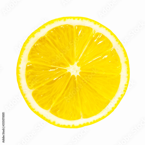 Top view of cut slice ripe lemon isolated on white background with clipping path.
