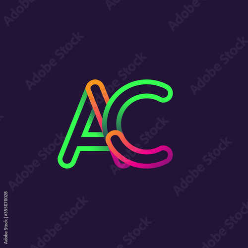 initial logo letter AC, linked outline rounded logo, colorful initial logo for business name and company identity.