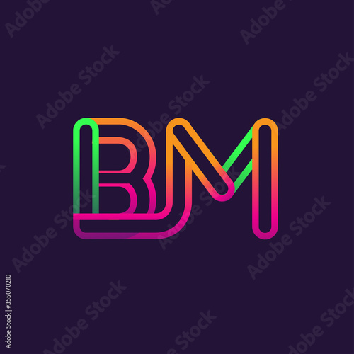 initial logo letter BM, linked outline rounded logo, colorful initial logo for business name and company identity.