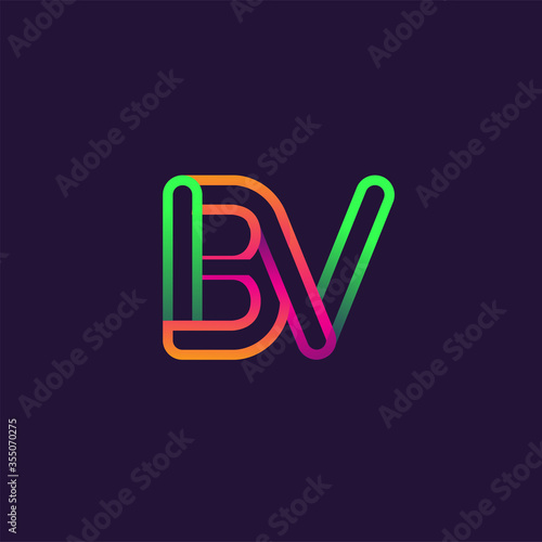 initial logo letter BV, linked outline rounded logo, colorful initial logo for business name and company identity.