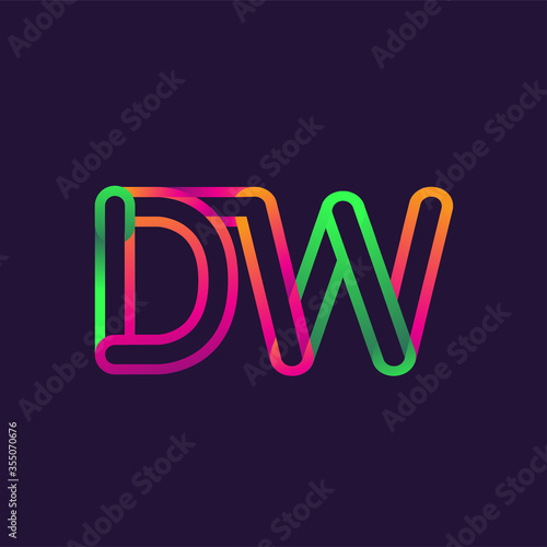 initial logo letter DW, linked outline rounded logo, colorful initial logo for business name and company identity.