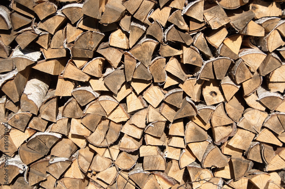 Woodpile of birch firewood. Ryazan region. Russia. Woodpile of birch firewood. Ryazan region. Russia.