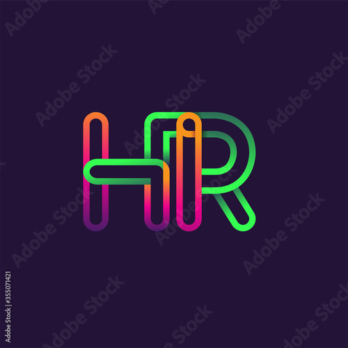 initial logo letter HR, linked outline rounded logo, colorful initial logo for business name and company identity.