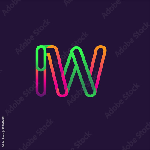 initial logo letter IW, linked outline rounded logo, colorful initial logo for business name and company identity.