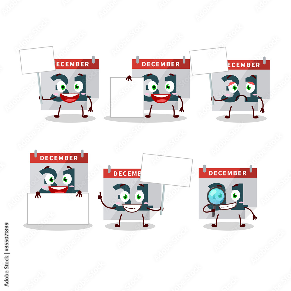 Fototapeta premium December 31th calendar cartoon character bring information board