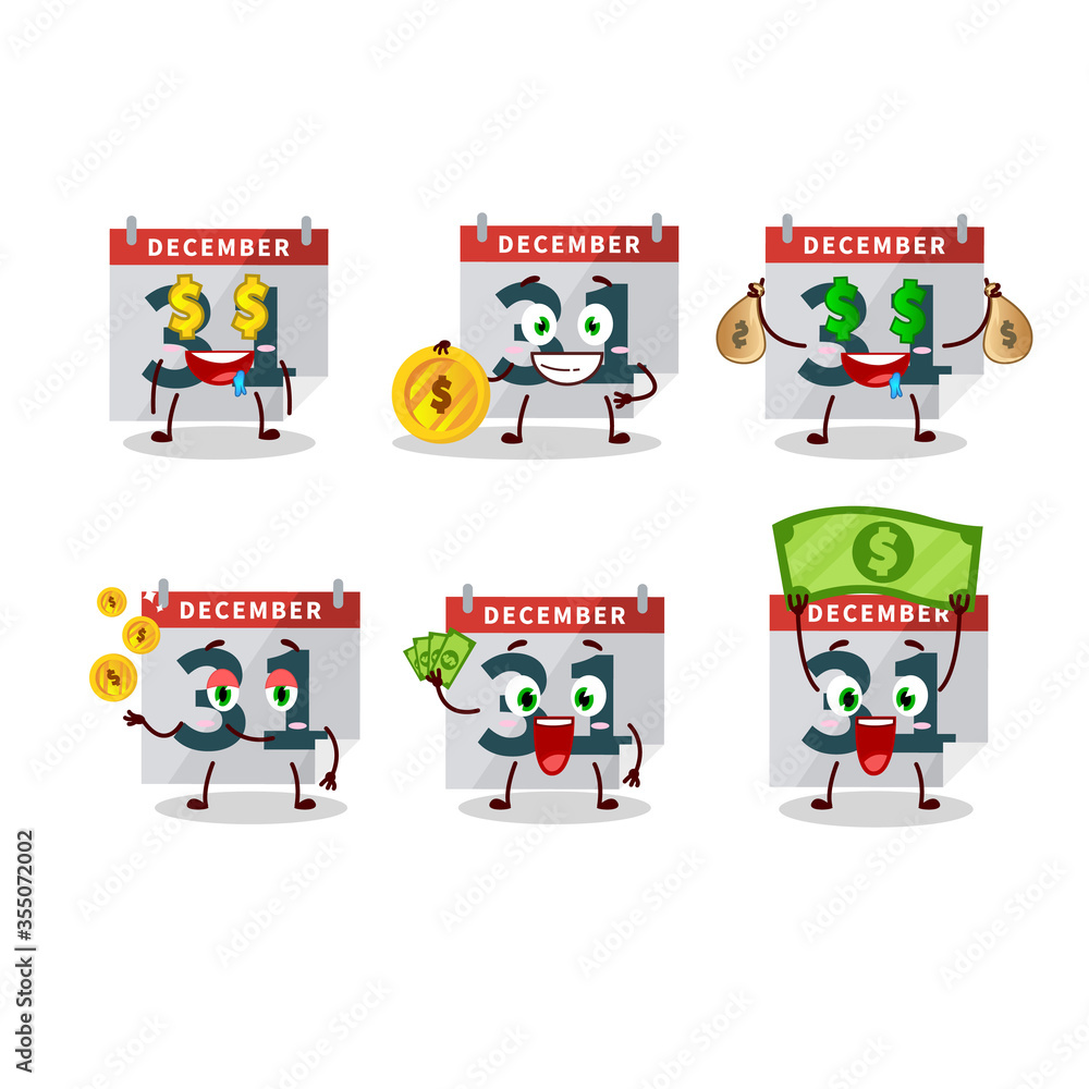 Fototapeta premium December 31th calendar cartoon character with cute emoticon bring money