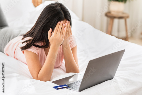Woman Crying Having No Money On Credt Card At Home