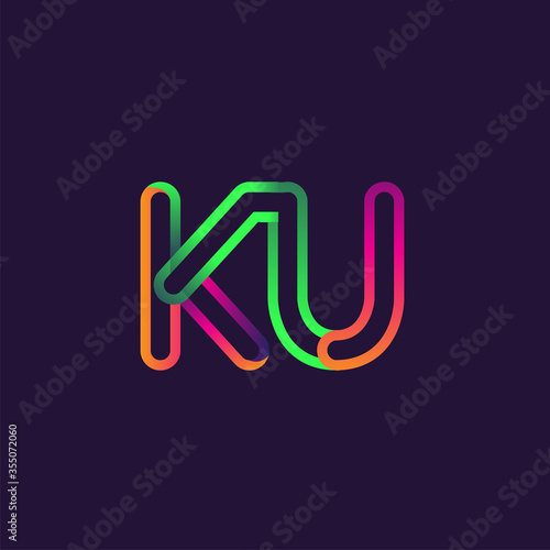 initial logo letter KU, linked outline rounded logo, colorful initial logo for business name and company identity.