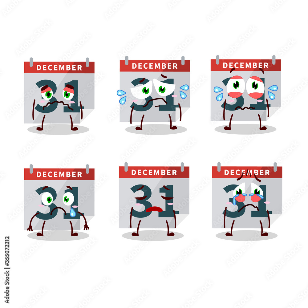 Naklejka premium December 31th calendar cartoon character with sad expression