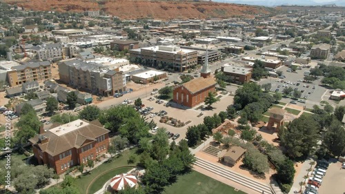 Aerial: flying over downtown St George, Utah, USA photo