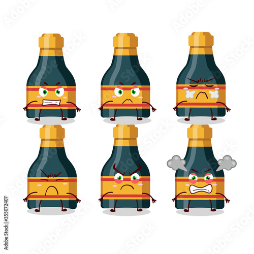 wine bottle cartoon character with various angry expressions