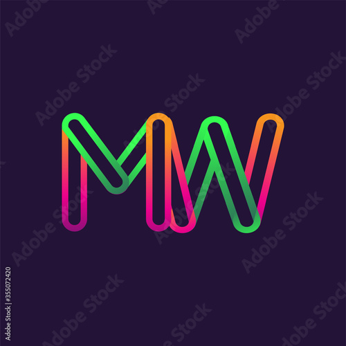 initial logo letter MW, linked outline rounded logo, colorful initial logo for business name and company identity.