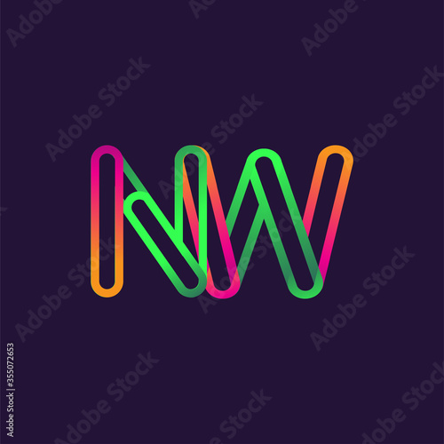initial logo letter NW, linked outline rounded logo, colorful initial logo for business name and company identity.