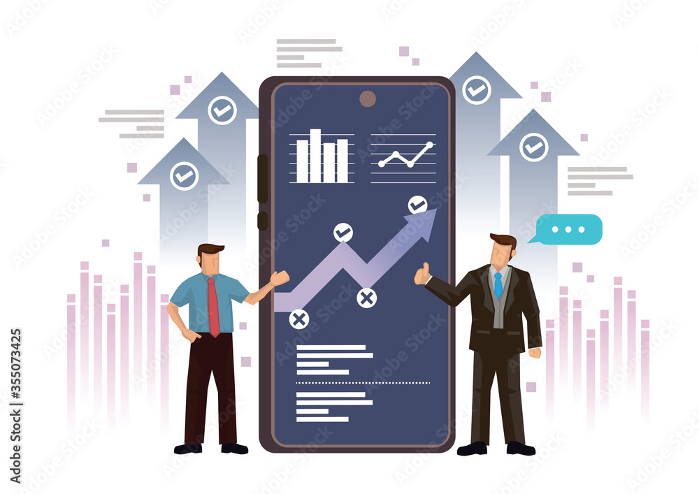 Businessmen using mobilephone analyzing sales data and economic growth graph chart. Businessmen using mobilephone analyzing sales data and economic growth graph chart.