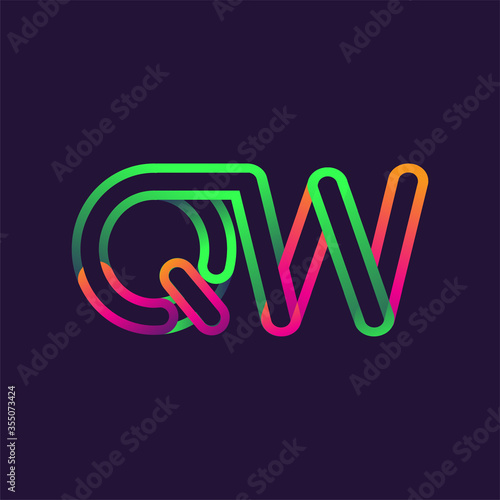 initial logo letter QW, linked outline rounded logo, colorful initial logo for business name and company identity.