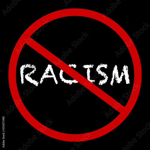 Red stop sign with RACISM in white vector letters text over black background, ALL lives matter, social activists quote for human right protest in USA America