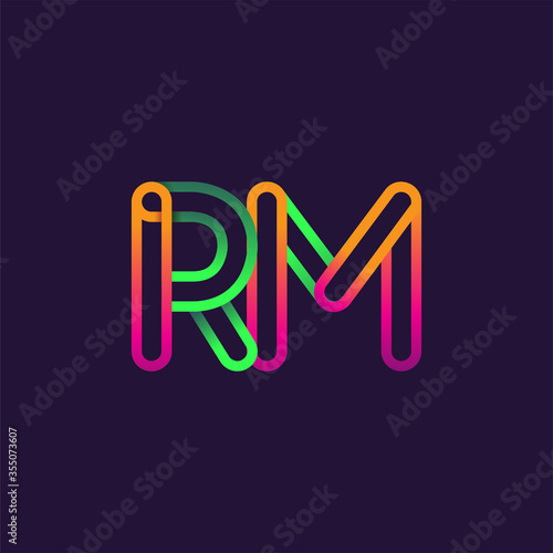 initial logo letter RM, linked outline rounded logo, colorful initial logo for business name and company identity.